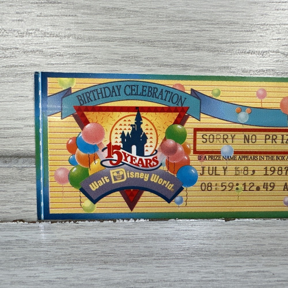 Walt Disney World 15 Years‎ Birthday Prize Ticket 1987 Vintage - 8 - Picture 2 of 5